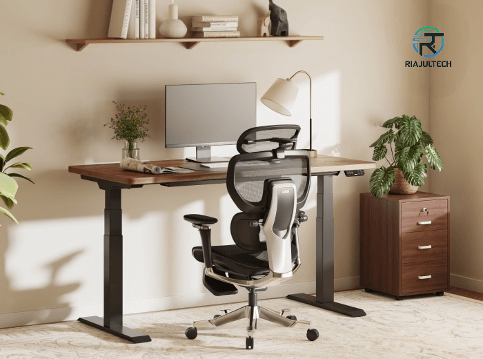 Best desktop setup 2026 home office with standing desk and ergonomic chair