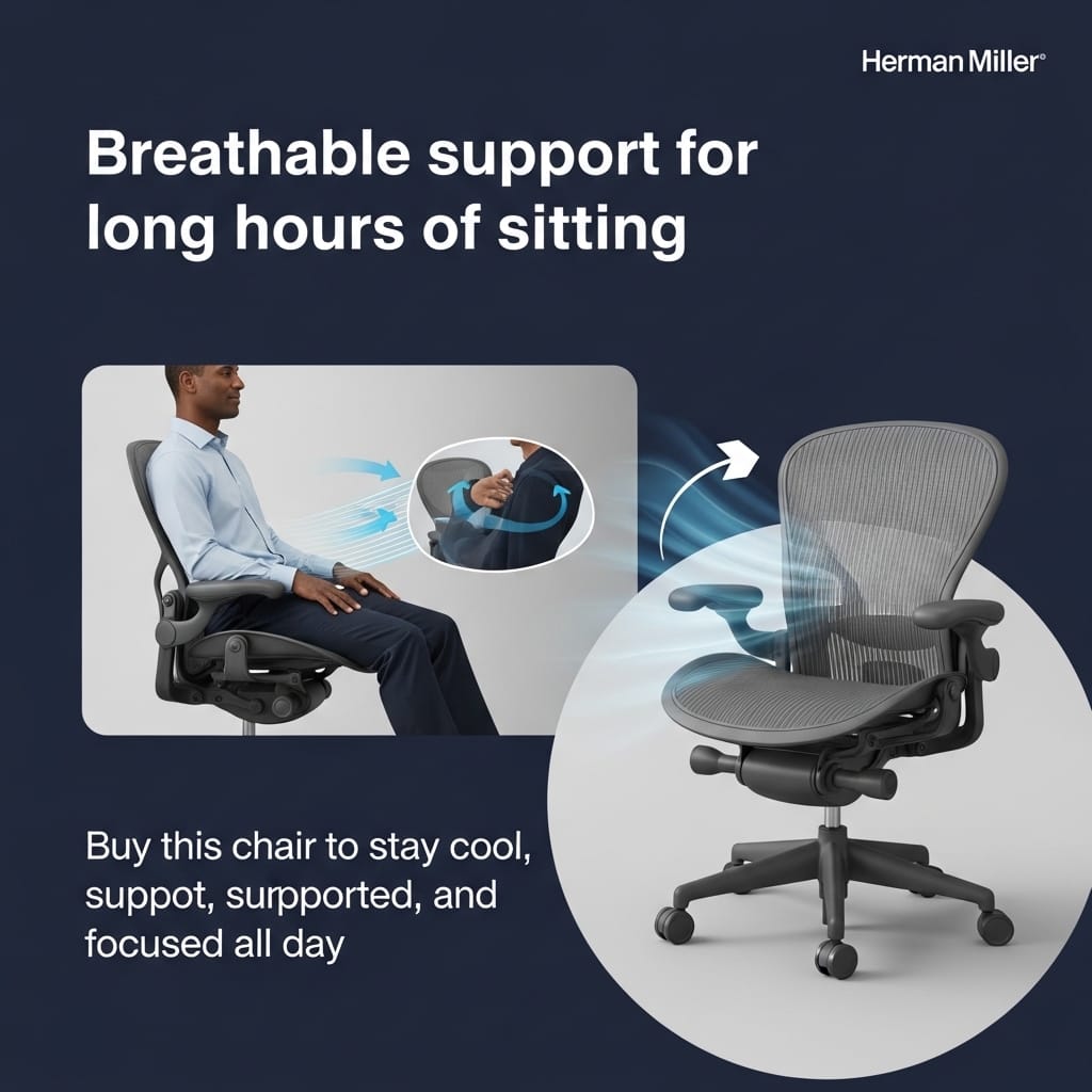 Best Ergonomic Office Chairs in 2026: Say Goodbye to Back Pain 4 Comparison of a sweaty person in a broken gaming chair versus a relaxed person with perfect posture in a Herman Miller Aeron mesh chair.