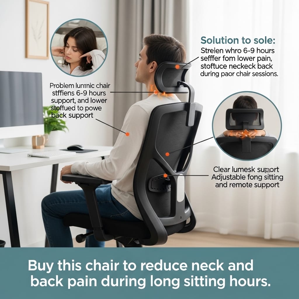 Best Ergonomic Office Chairs in 2026: Say Goodbye to Back Pain 10 Ticova ergonomic office chair with adjustable headrest and lumbar support for neck and back pain during long sitting