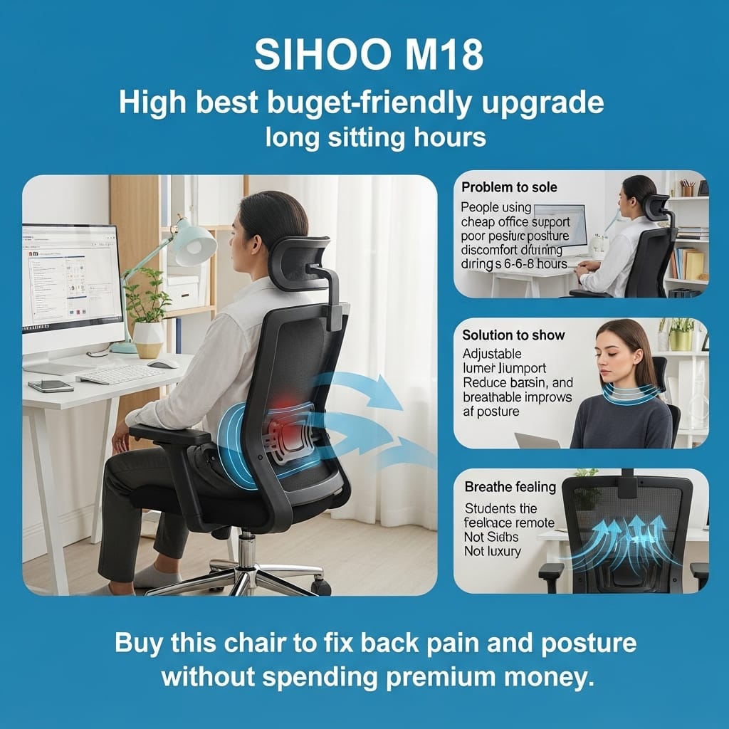 Best Ergonomic Office Chairs in 2026: Say Goodbye to Back Pain 8 SIHOO M18 ergonomic office chair with adjustable lumbar support for long sitting hours in home office