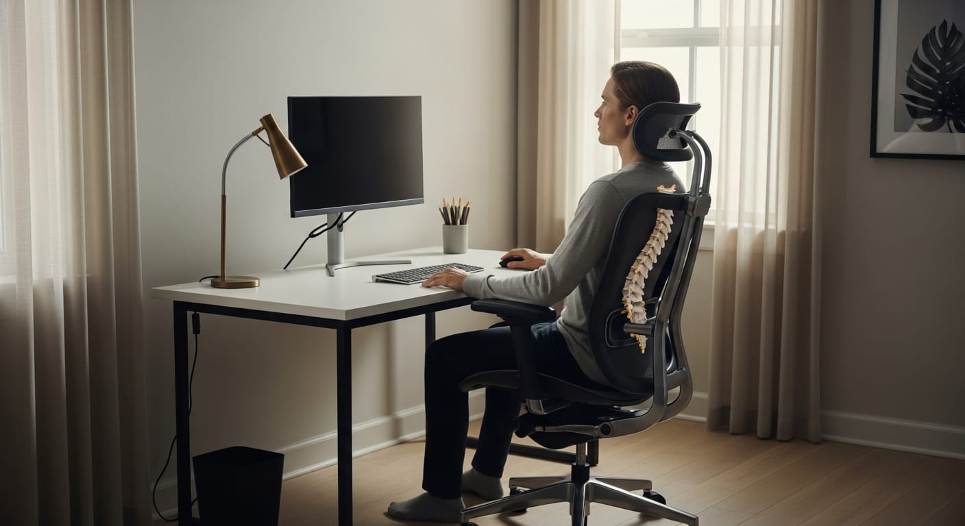 Proper ergonomic sitting posture for long hours of desk work